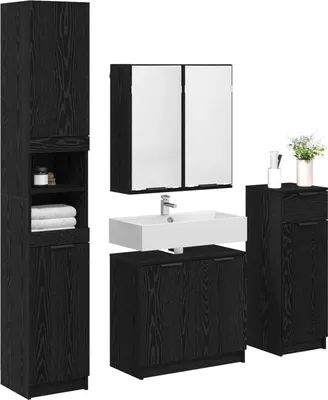Produktbild von vidaXL Badezimmermöbel-Set 4 pcs Schwarz Eichen-Optik Holzwerkstoff
