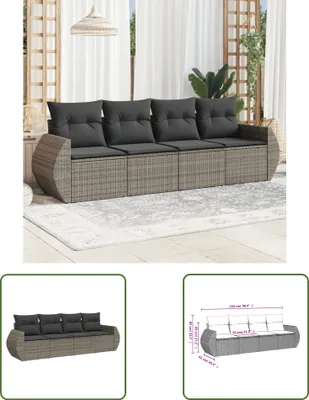 Produktbild von The Living Store 4-tlg. Garten-Sofagarnitur mit Kissen Grau Poly Rattan