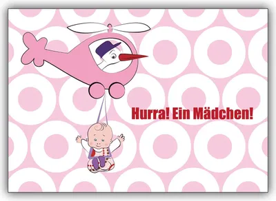 Produktbild von Super süße Mädchen Babykarte mit Storch im Helikopter: Hurra!