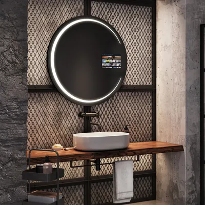 Produktbild von Artforma Runde Badspiegel SMART 95x95 cm - mit LED Beleuchtung - LED Farbe Kaltweiß 7000K - Individuell Nach Maß - Beleuchtet Wandspiegel Lichtspiegel Badezimmerspiegel SOKR156