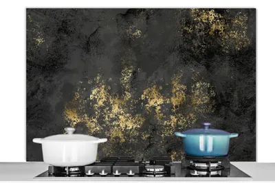 Produktbild von KitchenYeah®  Spritzschutz Küche - Küchenrückwand - Wandschutz für Herd und Spüle - Gold - Grau - Schwarz - Vintage 120x80 - Alu-Dibond (Alternative zum Spritzschutz aus Glas) - Hitzebeständig - Herds