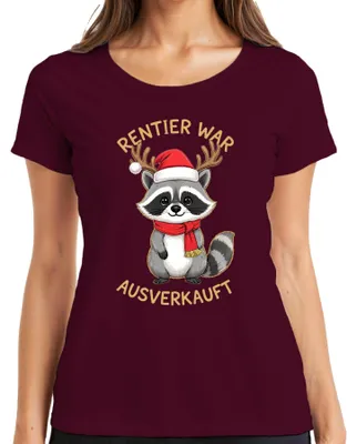 Produktbild von Rentier war t Waschbär Weihnachten Geschenk lustig Damen T-Shirt, Burgundy, XL