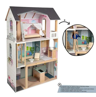 Produktbild von small foot Puppenhaus Traumvilla XL mit Möbeln, für alle Modepuppen bis 30 cm, 3 Etagen mit Aufzug, Holz, ab 3 Jahre, 12730