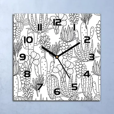 Produktbild von Wanduhr Echt-Glas-Küchenuhr Skizzierte Kakteen Quarz 30x30 Deko Bilder