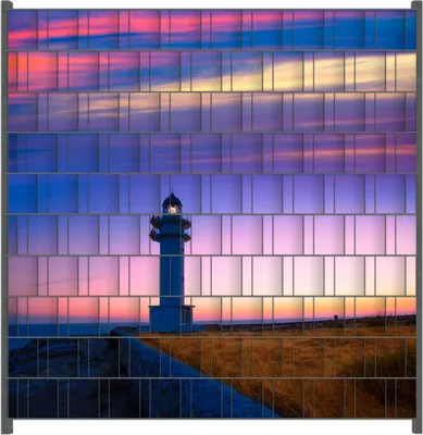 Produktbild von Wallario Zaunsichtschutz mit Motiv Leuchtturm am Abend auf den Balearen Malerischer Himmel für Ein- und Doppelstabmatten Zäune in der Größe 200 x 200 cm
