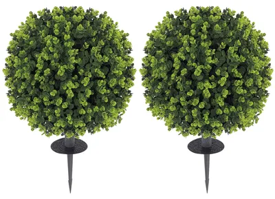 Productafbeelding van Set van 2 kunstplanten, kunstmatige buxusbollen met grondpen, voor binnen- en buitengebruik, UV-bestendig, groen