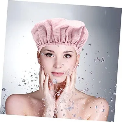 Produktbild von 4 Stück Duschhauben für Damen, wasserdichte und wiederverwendbare Badekappen mit elastischem Band für langes Haar, Haarpflege und Spa-Anwendungen im Herzdesign