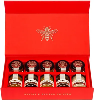 Produktbild von NATURAL FOOD Premium Honig Set aus UE - Mehrblumenhonige - Premium Gold - Geschenkset - Fünf Geschmacksrichtungen - 10 x 40g