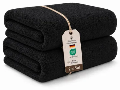 Produktbild von Frottee Handtücher 4er Set, 500 g/m², 100 % Baumwolle, Hotelqualität,50 cm x 100 cm,Schwarz