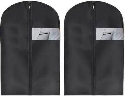 Image de Housse de protection pliable pour vêtements (lot de 2), en tissu, lavable, noire, transparente, fermeture à glissière, pour costumes, manteaux, chemises (60 x 100 cm)