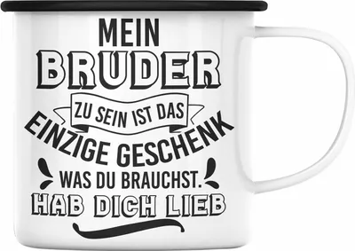 Produktbild von Trendation - Geschenk an Schwester Bruder Emaille Tasse Geschenkidee Geburtstag Lustiger Spruch Emaille Emaille Tasse (Schwarz)