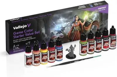 Productafbeelding van Color Starter Value Starter Kit - Acryl Miniaturen Starter Kit - 10 kleuren van 18 ml + penseel + exclusieve miniatuur