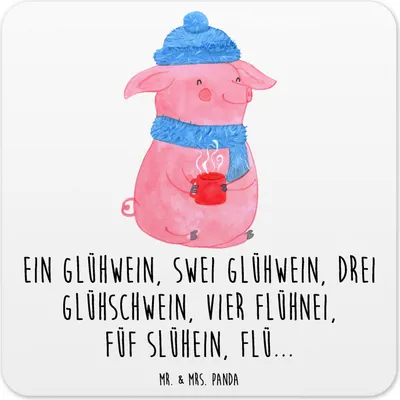 Produktbild von Mr. & Mrs. Panda Untersetzer für Gläser Schweinchen Glühwein 6er Set - Weiß - Geschenk, Tischuntersetzer, Tassenuntersetzer, Weihnachtsmarkt, Getränkeuntersetzer, Spruch