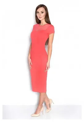 Produktbild von Kleid Kurzarm Top mit Tüll-Ausschnitt; Koralle L/XL