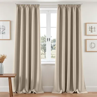 Produktbild von Omgoods – Verdunkelungsgardinen, blickdicht mit Rüschenband, 245 x 140 cm – Set aus 2, Beige