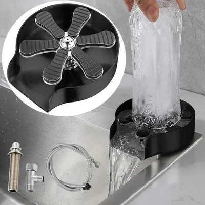 Produktbild von Spülbecken aus Edelstahl - Flaschenreiniger und Glasbürste - Schwarz