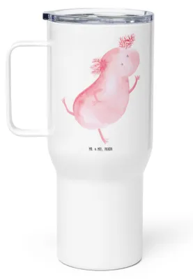 Produktbild von Mr. & Mrs. Panda Thermobecher Axolotl Tanzen - Weiß - Geschenk, Teebecher, Schwanzlurch, Sterne, Lurch, Mehrwegbecher, gut Gelaunt, Freudig, Kaffee-to-go-Becher, Teetasse