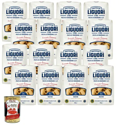 Produktbild von Pastificio Liguori Italian Gourmet Pastificio Liguori Rigatoni, Pasta di Gragnano I.G.P., Bronzegezogen, Langsam Getrocknet, 16x500g
