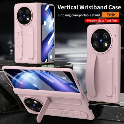 Produktbild von Hülle für Vivo X Fold5 Armbandtasche mit Scharnierschutz, Eingebautem Displayschutz, Griff, Ständer Handyhülle Pink