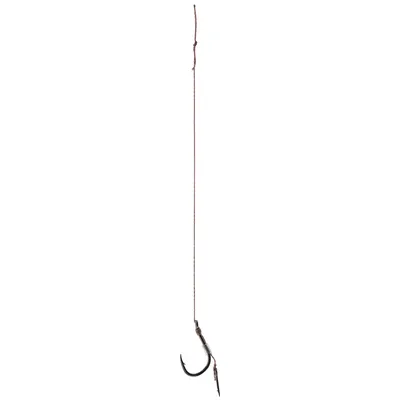 A fishing hook and line against a white background.