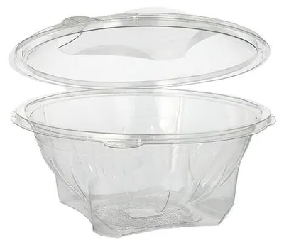 Produktbild von 400 Feinkostbecher und Salatschalen To Go, mit Klappdeckel, R-PET, rund, 1000 ml, glasklar