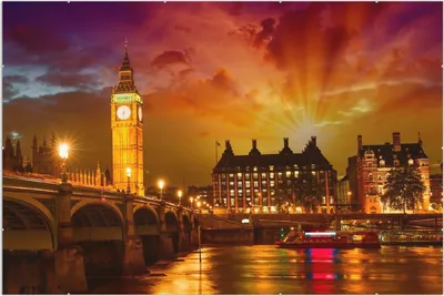Produktbild von Wallario Wandbild London - Big Ben in strahlenden Farben, Größe: 61 x 91,5 cm, Poster mit rahmenlosen Bildhalter
