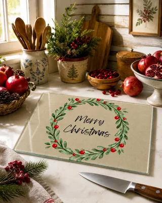 Produktbild von Hermia Concept, Schneidebrett aus 100% Sicherheitsglas, 20 x 30 cm, antibakteriell, rutschfest, Weihnachtskonzept