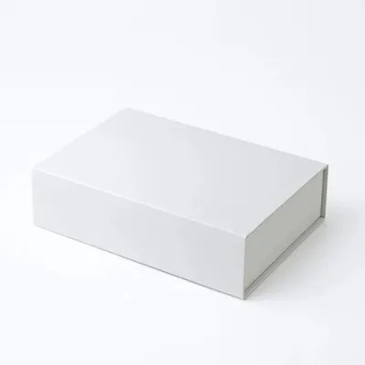A white gift box is shown against a white background.
