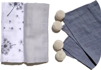 Produktbild von Bellochi Mullwindeln Spucktücher Baby Musselin Tuch - 100% Baumwolle - Sanft Moltontücher Baby 3 er Pack - 60x80 cm - Grau Mulltücher 3-er Set