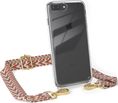 Produktbild von EAZY CASE Handykette - Verstellbarer Trageriemen kompatibel mit Apple iPhone 8 Plus / 7 Plus, Handykordel mit transparenter Silikon-Hülle, Band in Orange