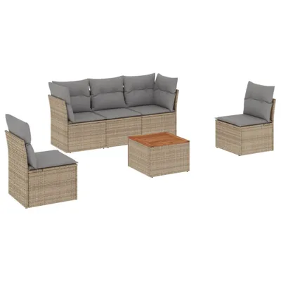 Produktbild von vidaXL 6-tlg. Garten-Sofagarnitur mit Kissen Beige Poly Rattan