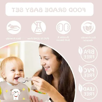 Complete Baby Essset 12-teilig, Antirutsch Silikon Kindergeschirr mit Saugnapf, Teller, Schüssel, Besteck, Lätzchen und