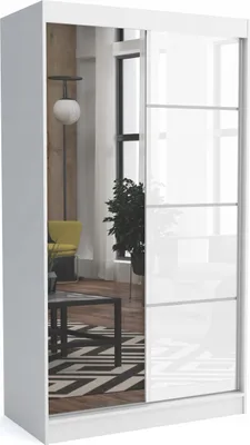 Produktbild von Moderner Kleiderschrank mit Schiebetüren ZANU 120 cm Hochglanzplatte(WEISS)