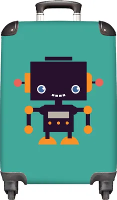 Obrázok produktu pre NoBoringSuitcases.com® Kufre Príručný vozík Trolley Trolley Malý cestovný kufor na 4 kolieskach - Robot - Zelený - Letecký - Oranžový - Detský - Kabínová veľkosť < 55x40x23 cm a 55x40x20 cm - Foto kufor - Kabínová batožina - Palubná batožina - Detský kufor - Detský vozík.