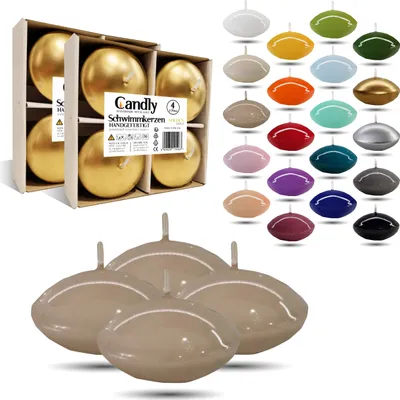 Obrázok produktu pre CANDLY HANDMADE© 4x veľké plávajúce sviečky Premium Ø 70 mm | Valentín, Veľká noc, Vianoce, dekorácie, sviečky, sviečky pre dámy (béžová)