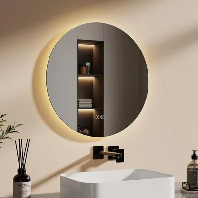 Produktbild von EMKE LED Badspiegel 50 cm Rund Spiegel Badezimmerspiegel mit Beleuchtung 3 Lichtfarbe 3000-6500K Kaltweiß Neutral Warmweiß Dimmbar Lichtspiegel