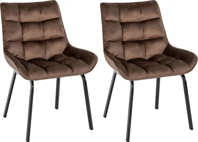 Produktbild von CLP 2er Set Esszimmerstuhl Saranda mit Rückenlehne und schwarzem Metallgestell braun Material Samt
