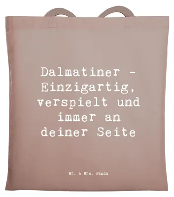 Produktbild von Mr. & Mrs. Panda Tote Bag Spruch Dalmatiner Freund - Braun Pastell - Geschenk, Hunderfreundschaft, Pflege, Hunderasse, Schultasche, Tasche, Jutebeutel, Shopping, Hund