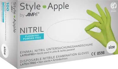 Produktbild von STYLE APPLE, Nitril-Untersuchungshandschuh, puderfrei, apfelgrün, Gr. S | Box (100 Stück)