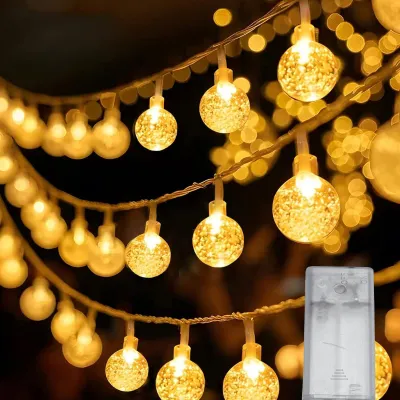 Lichterkette mit Kristallkugeln, 2 m, 20 LEDs, warmweiß