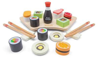 Produktbild von Holz Spielzeug Sushi Set, 18-teilig, bunt, für Kinder, Rollenspiel