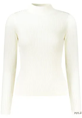 Image de Elégant pull blanc pour femme avec col haut et broderie
