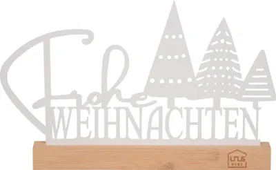 Produktbild von UNUS Deko Aufsteller "Frohe Weihnachten" mit Tannenbäumen in weiß