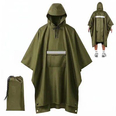 Produktbild von Uni wasserdichter Regenponcho, Regenumhang mit Reflektorstreifen, 3-in-1 Fahrrad-Regenjacke mit Reißverschlusstasche, PolyurethanOutdoor-Cape