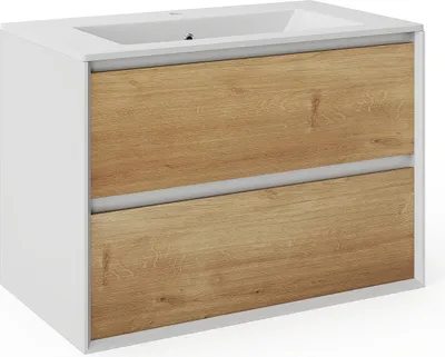 Produktbild von Waschbeckenunterschrank hängend mit Einbauwaschbecken - Holzfarben hell & Weiß - 80 cm - LANNICK