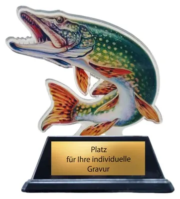 Produktbild von 10 cm Angel Pokal Trophäe Fisch Award leicht stabil Acryl Wunschgravur inklusive