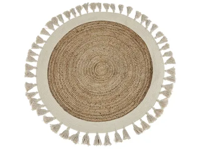 Zdjęcie produktu dla BELIANI Dywan mata beżowy okrągły 120 cm boho rustykalny juta naturalny ozdobny dekoracyjny salon sypialnia jadalnia
