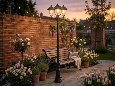Produktbild von LED Straßenlaterne Schwarz, Mastleuchte im Landhausstil zur Gartenbeleuchtung