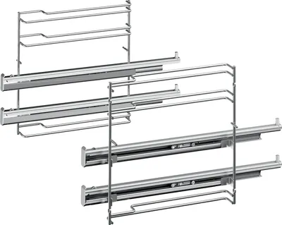 Two sets of metal pull-out drawer slides with wire racks, presented against a white background.