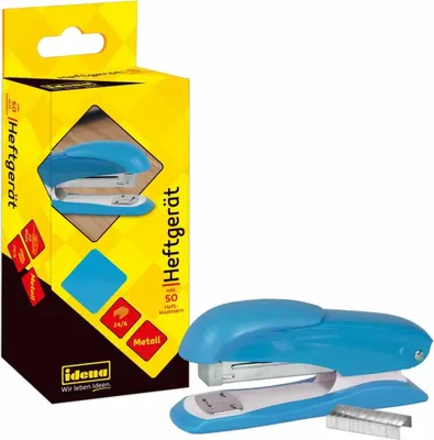 Obrázok produktu pre Idena zošívačka 13 cm svetlo modrá na 20 listov, s 50 sponkami 24/6